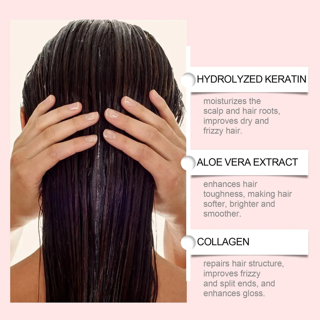 A 100g pot of hair mask with hydrolysed keratin, collagen, and aloe extract, shown next to a 5.5 cm ruler.