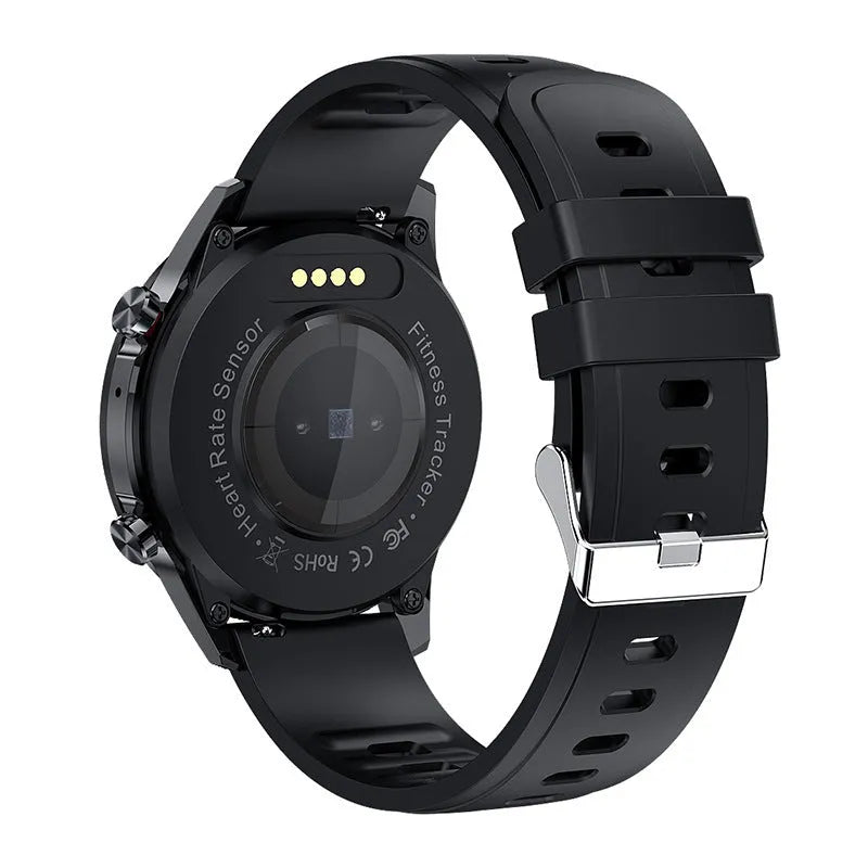 Alloy Bluetooth smart watch with wrist strap on display, showing the 1.3-inch screen in black colour.