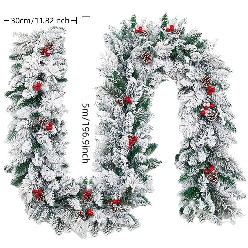 Artificial rattan vine garland with flocking snow effect for Christmas decoration
