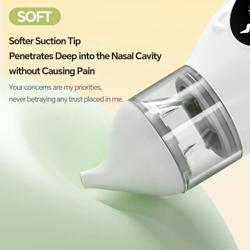 White electric nasal aspirator for children with silicone tip and anti-backflow design