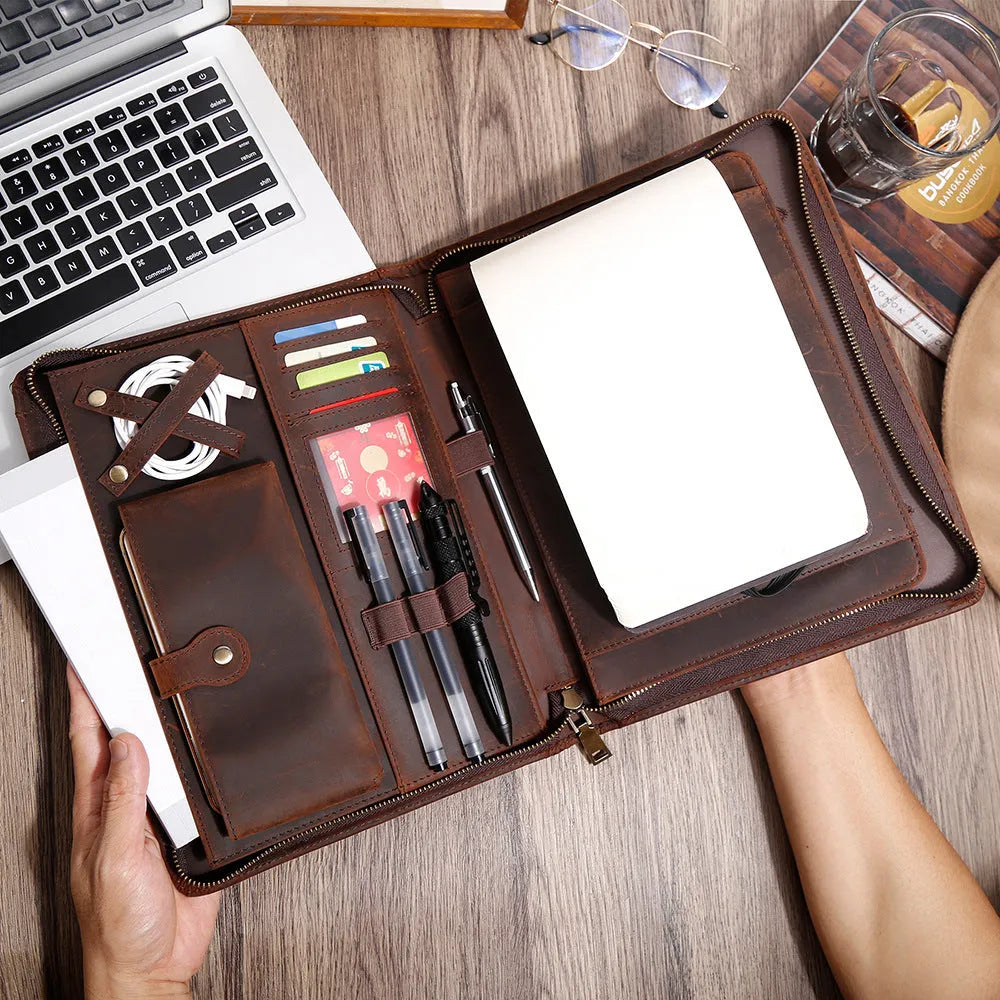 Genuine leather computer protective case showing various colour options including Crazy Horse leather finishes