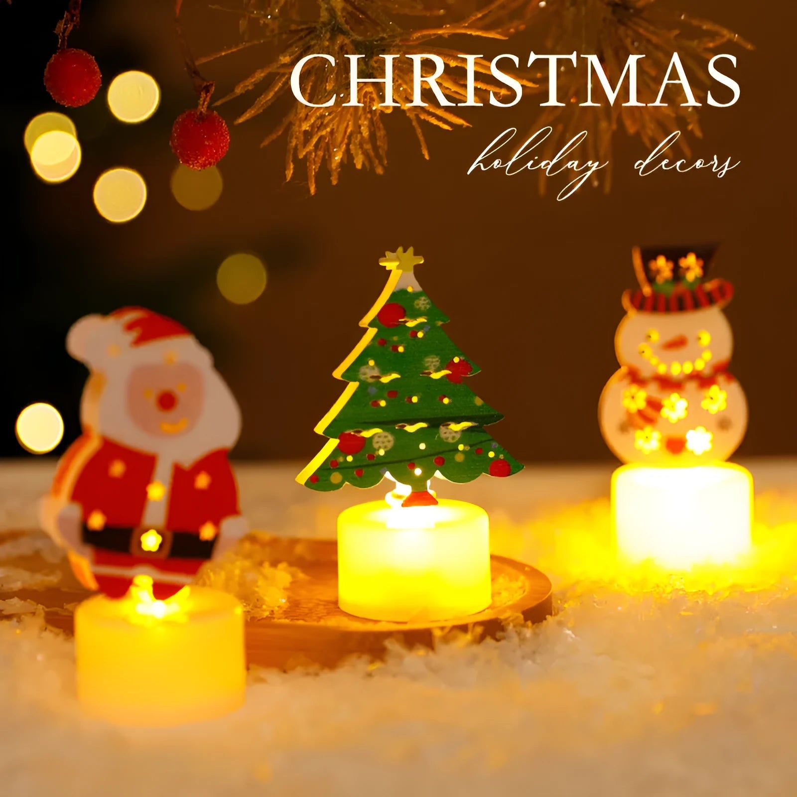 LED electronic candle light plastic decoration Santa Claus Christmas tree snowman bell design