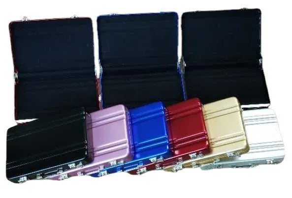 Aluminium alloy metal card holder in black showing slim 16mm profile and compact dimensions