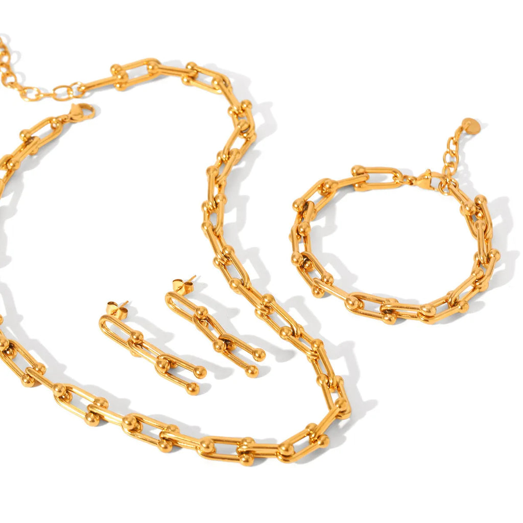 Stainless steel horseshoe charm necklace with matching bracelet and earrings set