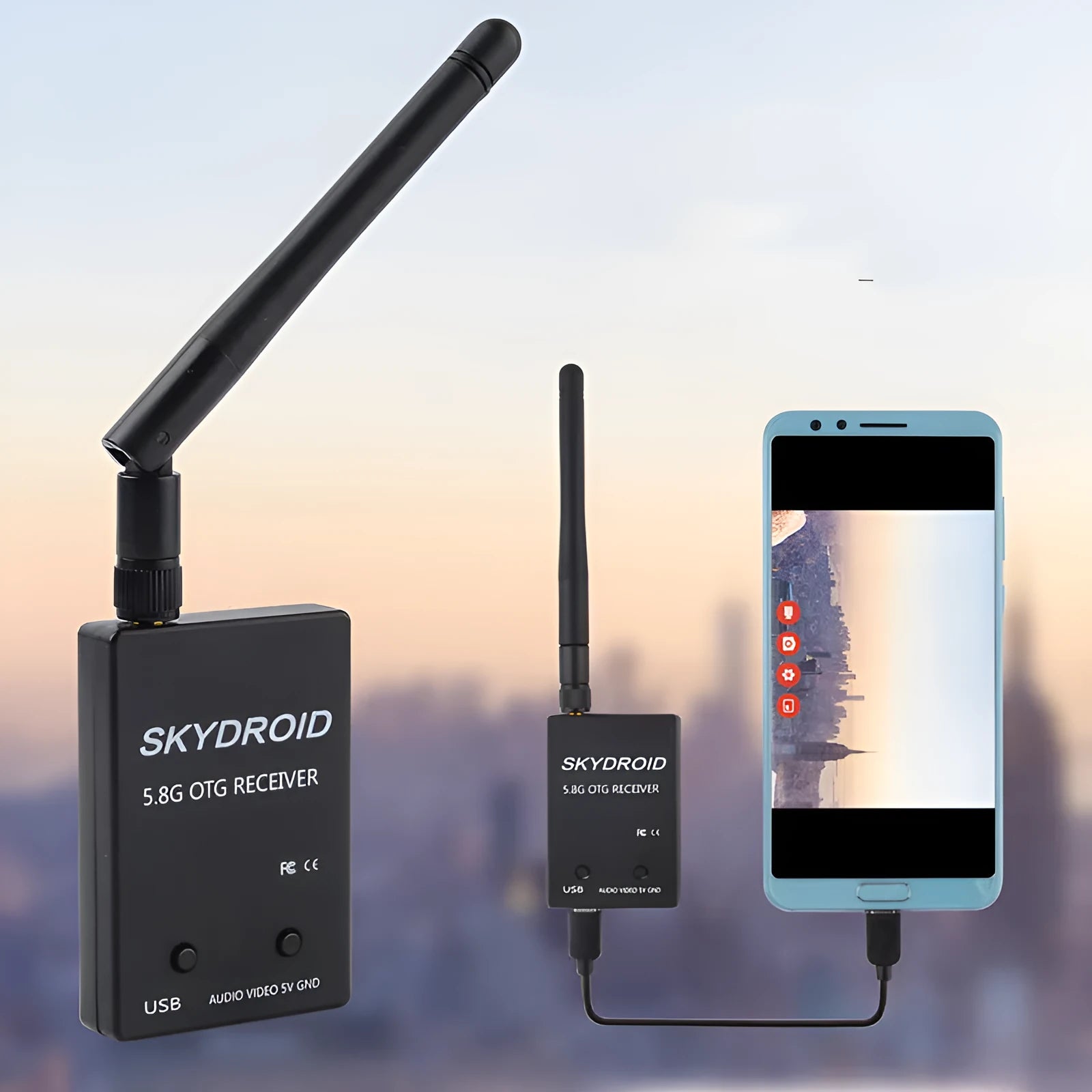 Black and white single antenna 5.8G glasses video capture receiver for drone to mobile phone FPV