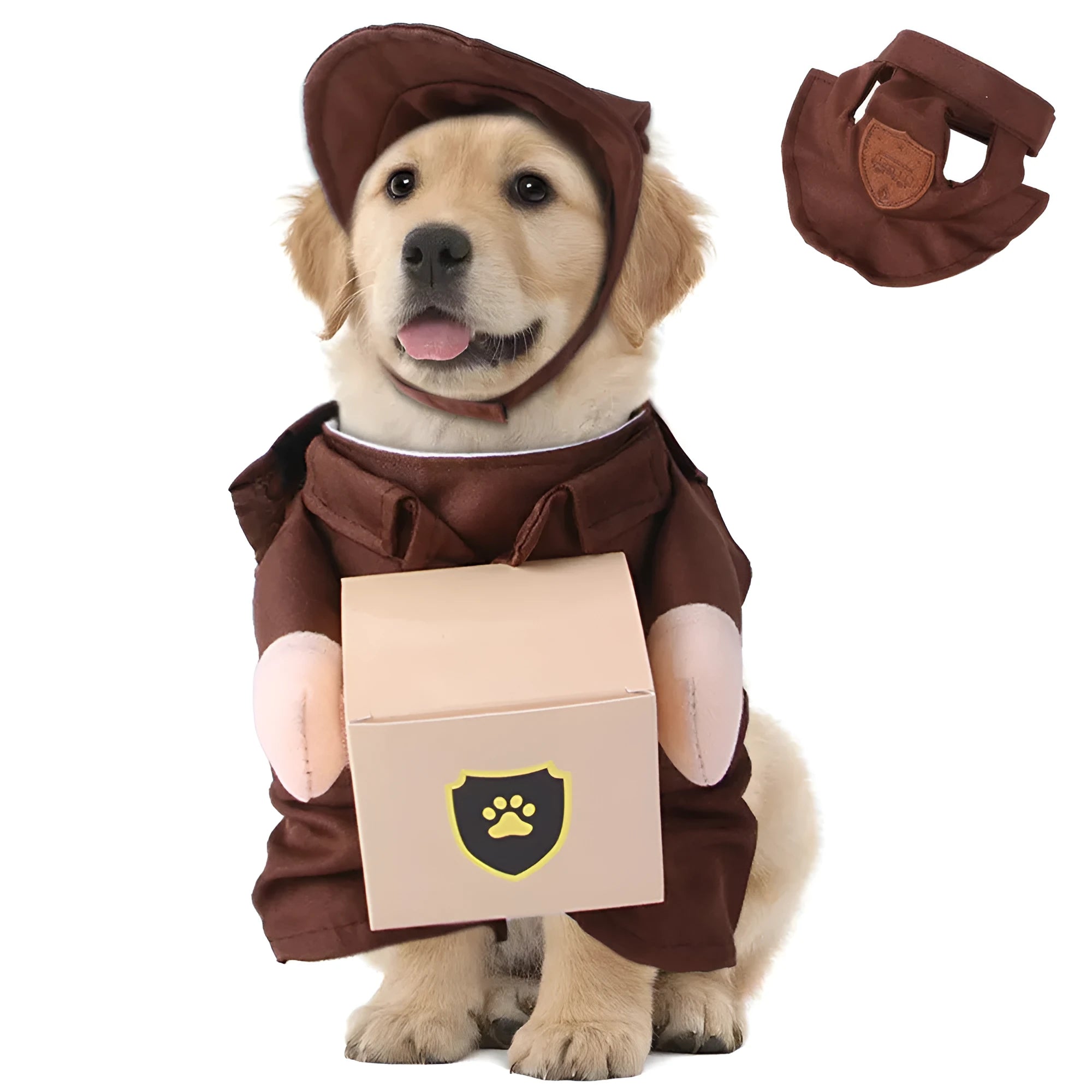 Coffee coloured standing courier-style polyester pet clothing for dogs in S M L XL sizes
