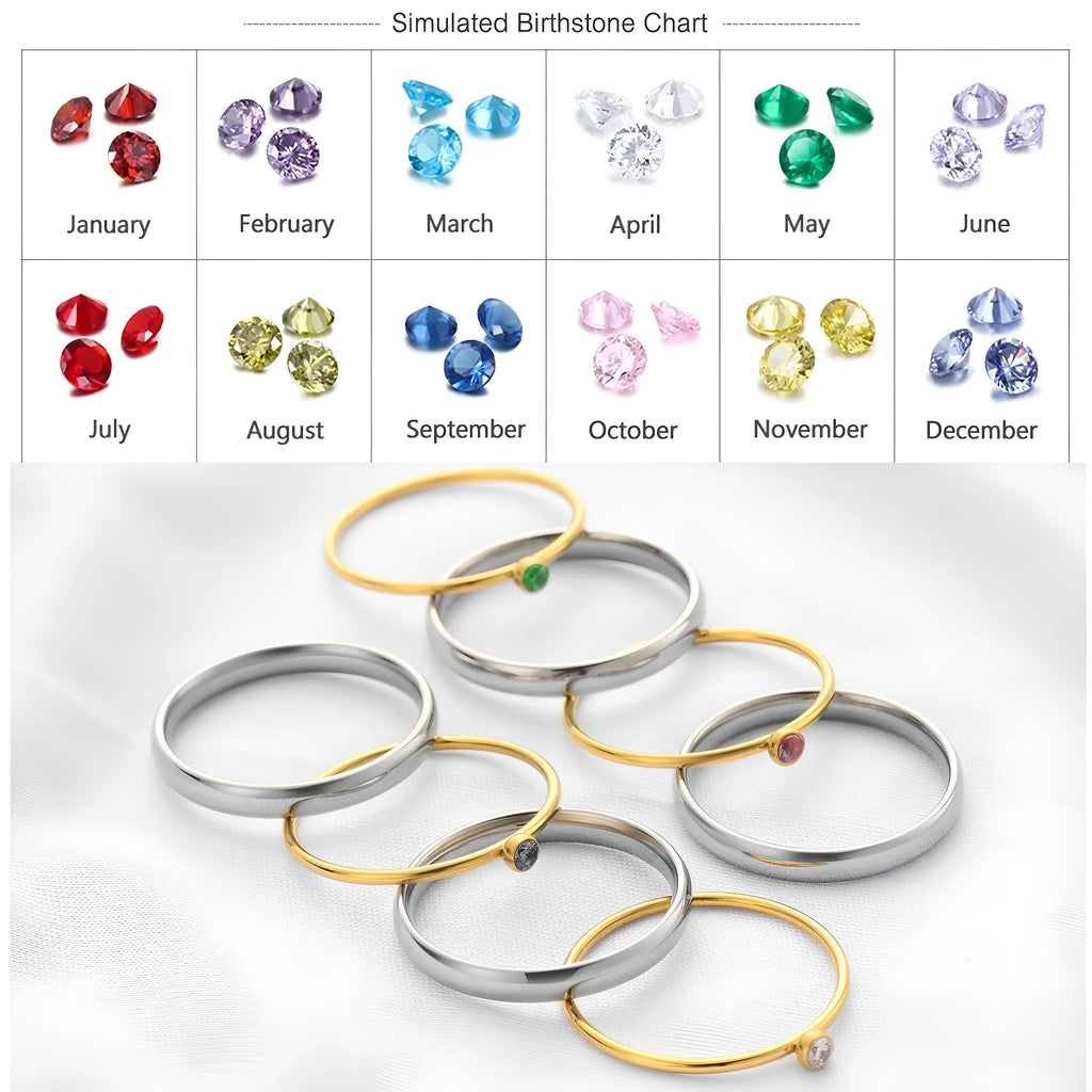 December birthstone engraved geometric ring in titanium steel with gold accents, shown on a finger.