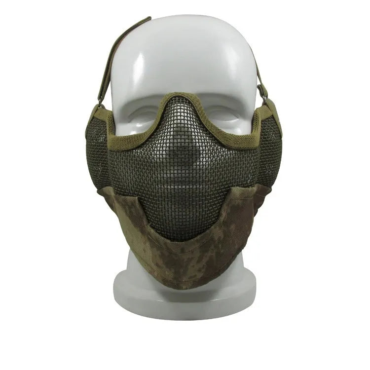 Tactical carbon steel face mask in camouflage pattern for outdoor collision protection