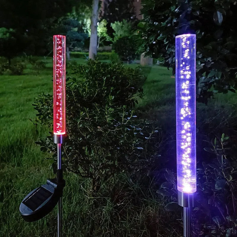 Colorful SlowFlash solar bubble stick lawn lamp with warm light, stainless steel and acrylic construction, for garden and courtyard