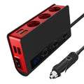 Car charger with cigarette lighter socket, one-for-three, QC3.0, 70cm cable, black or red, ABS body, 295g
