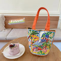 Dream garden orange plush bucket bag with printed letters and double shoulder straps