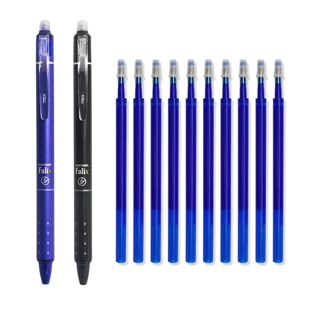 Blue and black erasable gel pen with 0.5mm stainless steel nib for primary school students