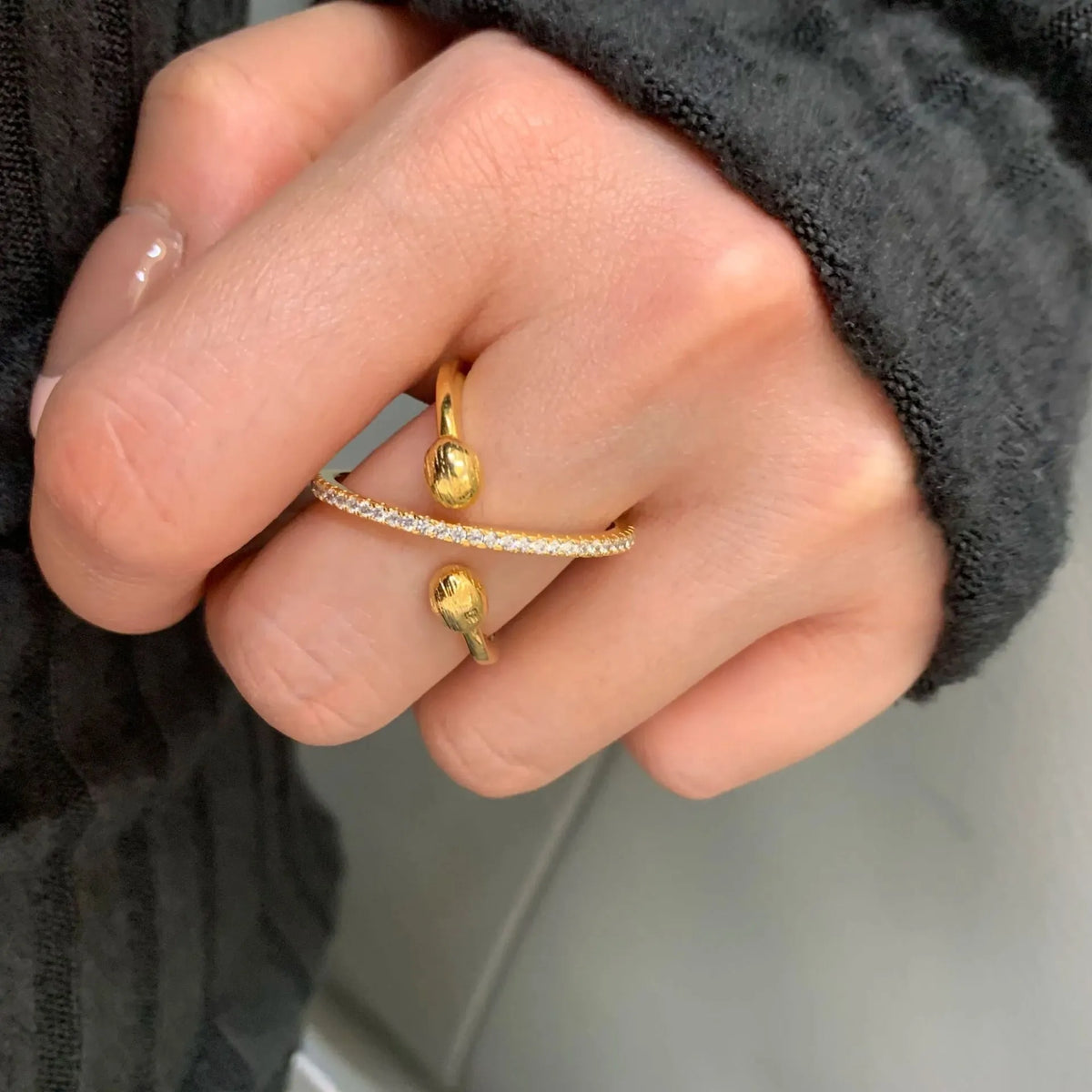 Retro brushed copper geometric planet scarf buckle ring with open mouth design on a scarf