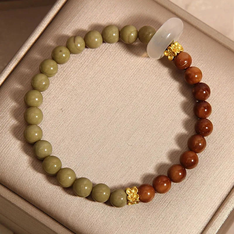 Green gradient Chinese style women's bracelet with crown and geometric electroplated design