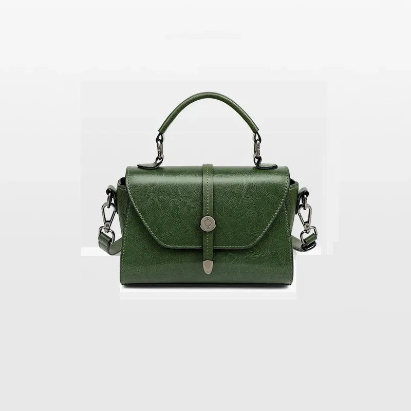 Genuine leather crossbody shoulder bag in dark brown, horizontal square shape with stitched details, 20x9x12 cm