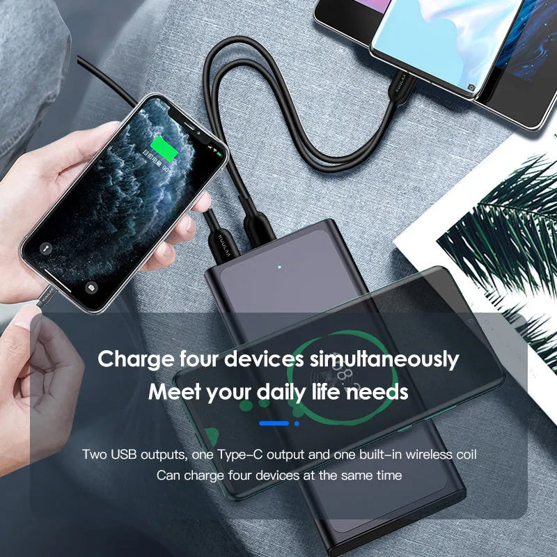 Black and blue square aluminium 10000mAh power bank with wireless charging function