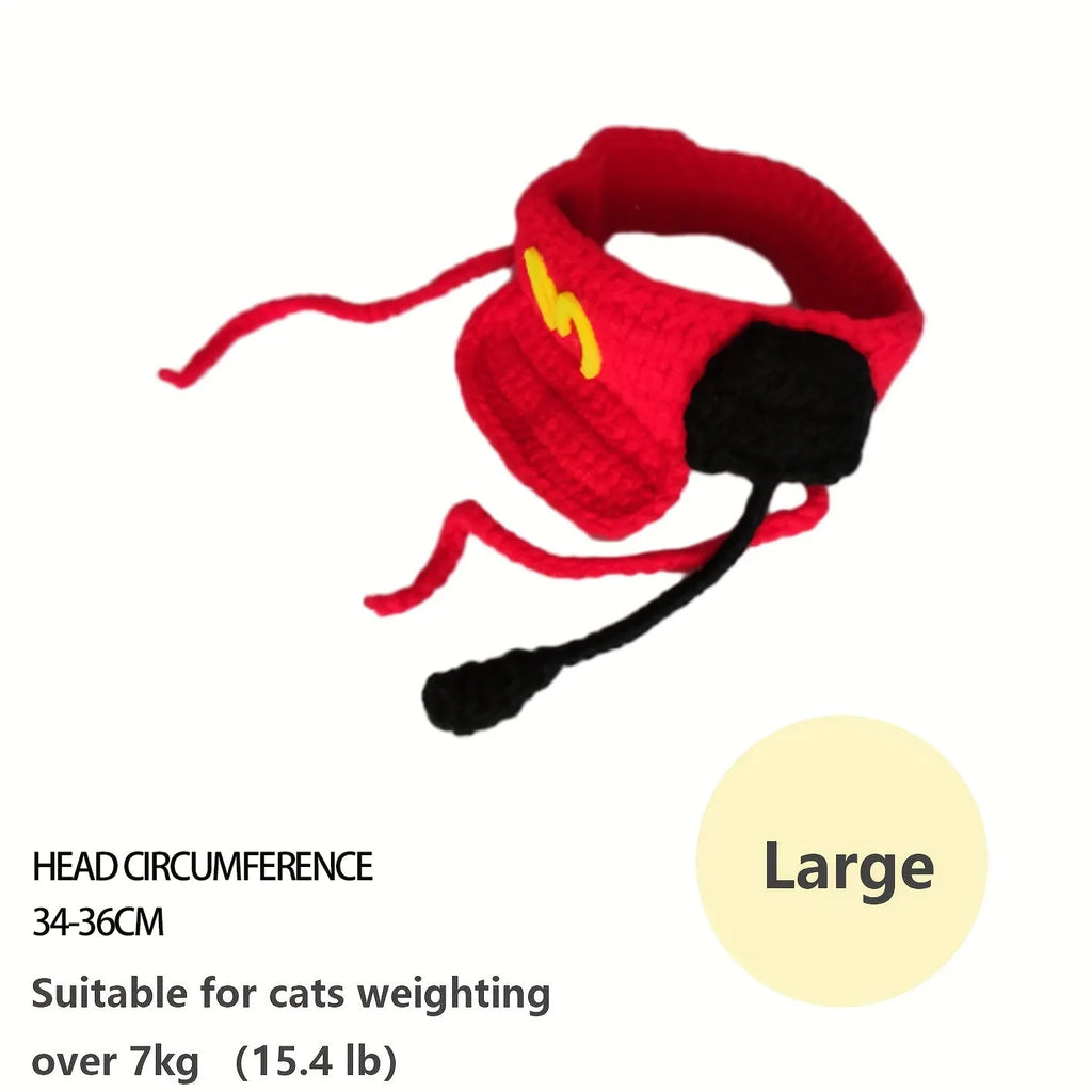 Handmade white chef hat with red trim and matching cotton knitted sweater for small to medium cats and dogs