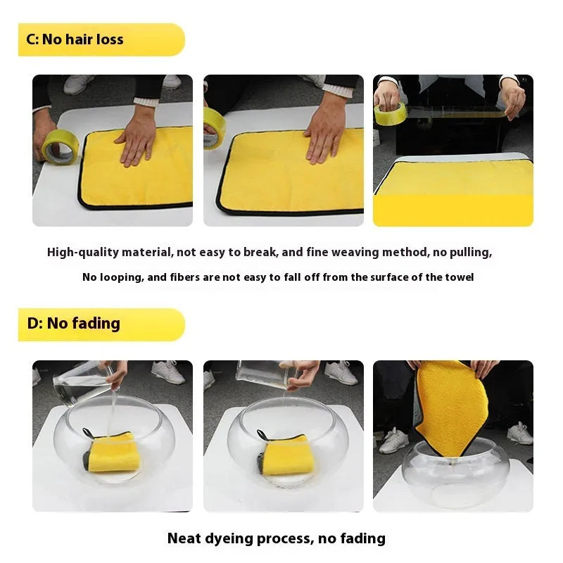 Traceless thickened microfiber car wash towel 30x60CM yellow grey double-sided