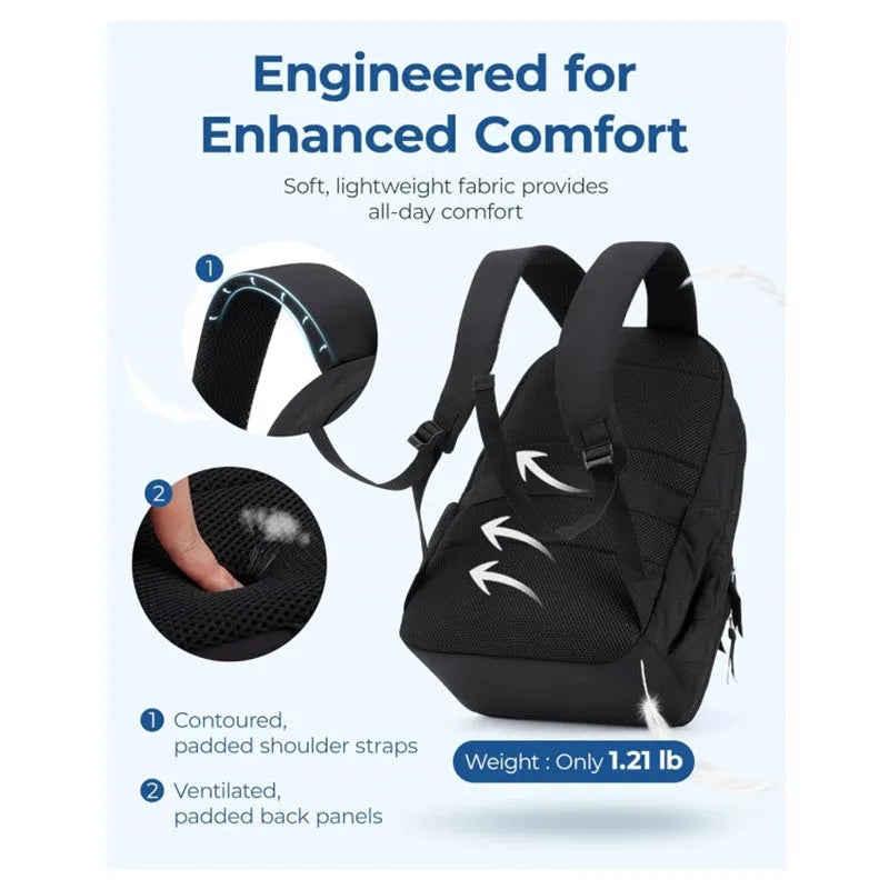 Waterproof nylon travel laptop backpack with air cushion straps, 30x20x44cm, black colour, plaid diamond pattern stitching