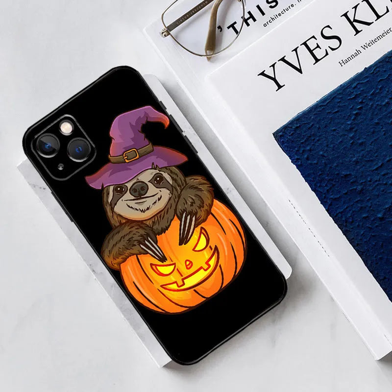 Black TPU soft shell phone case with painted cartoon ghost design for Apple iPhone