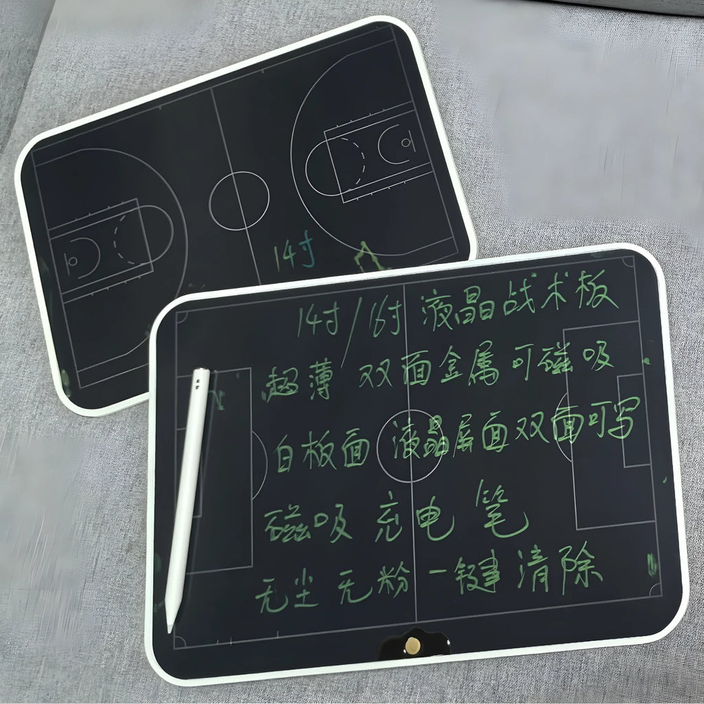 Black LCD electronic sports score board in 14-inch or 17-inch double-sided magnetic design with pen and charging cable