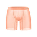 Men's orange seamless nylon boxer shorts with low waist and hip-lift design.