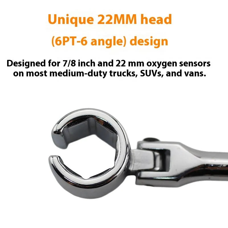 Round sleeve oxygen sensor removal tool with 22mm hexagonal end and bright chrome finish.