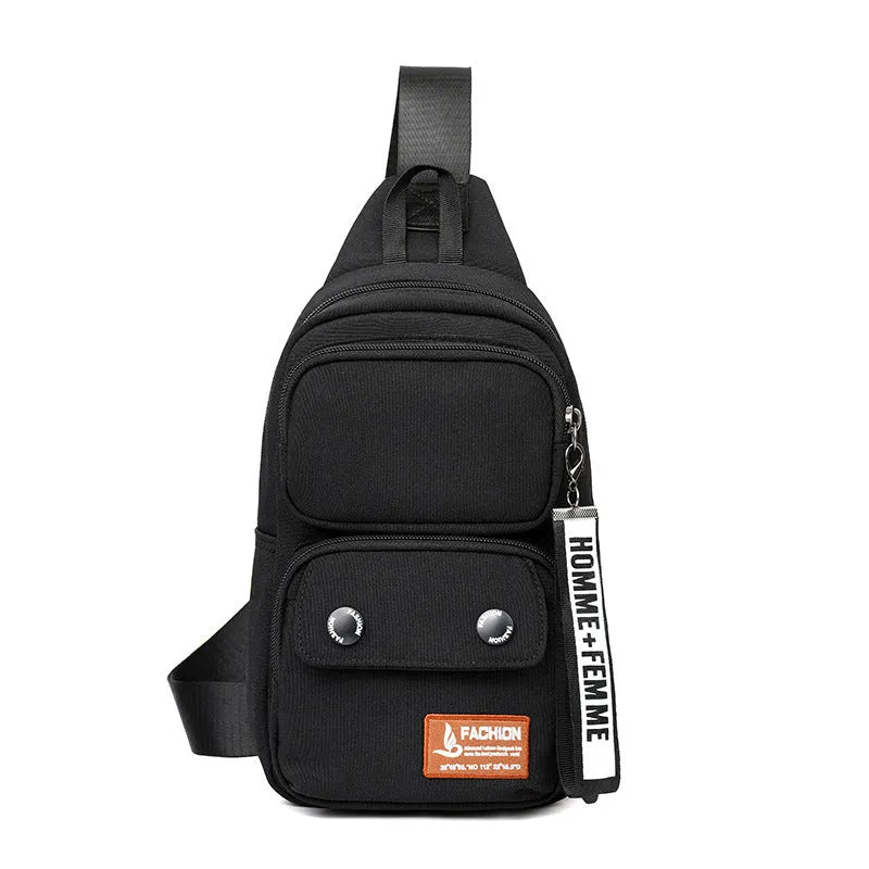 Outdoor crossbody bag in nylon with letters pattern and contrast colour options.