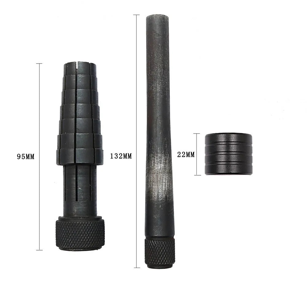 Plastic ring expansion tool with circular stretcher design for resizing metal jewellery bands.