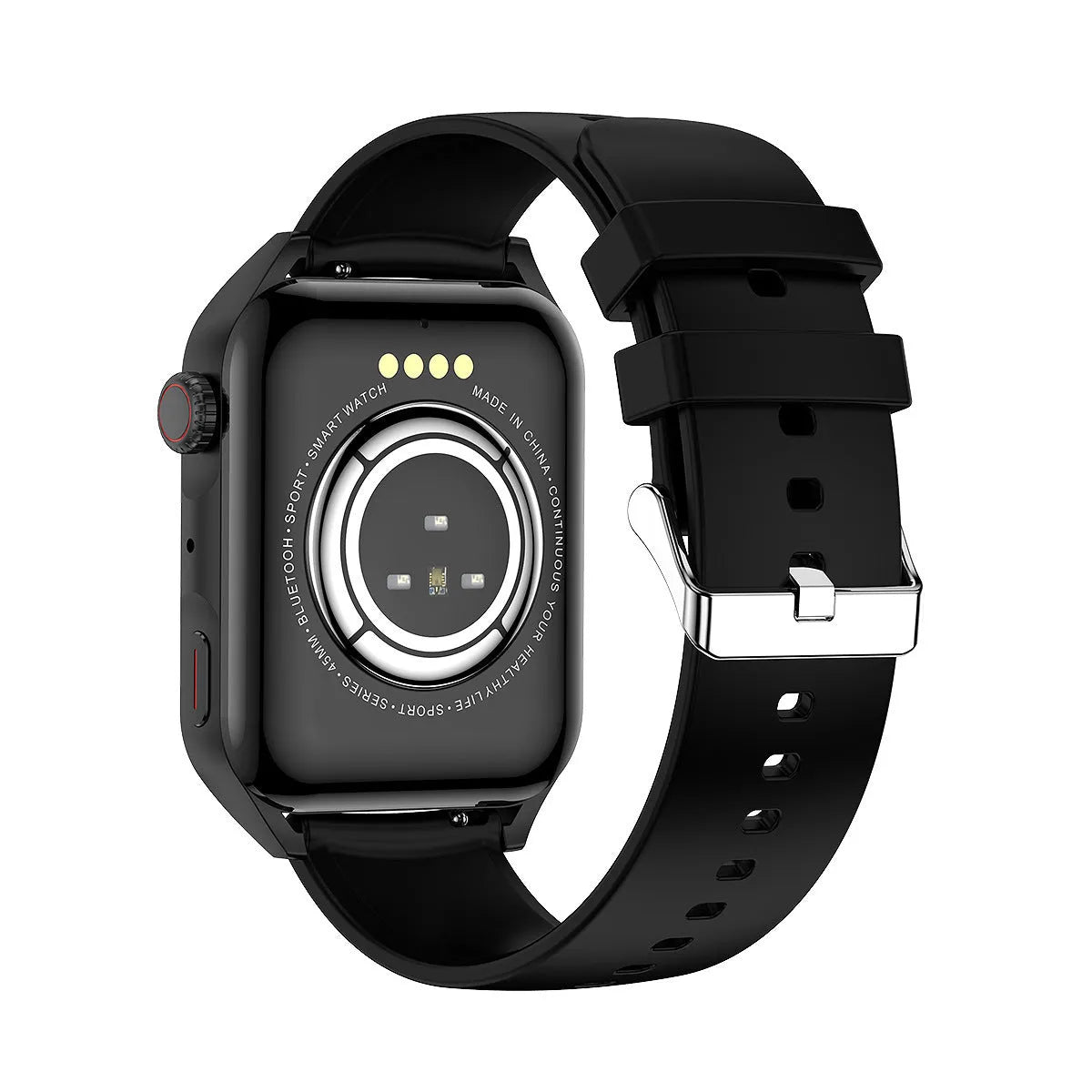 Pink, black, and silver grey AMOLED NFC smartwatch on a silicone strap showing its 1.8-inch touchscreen.