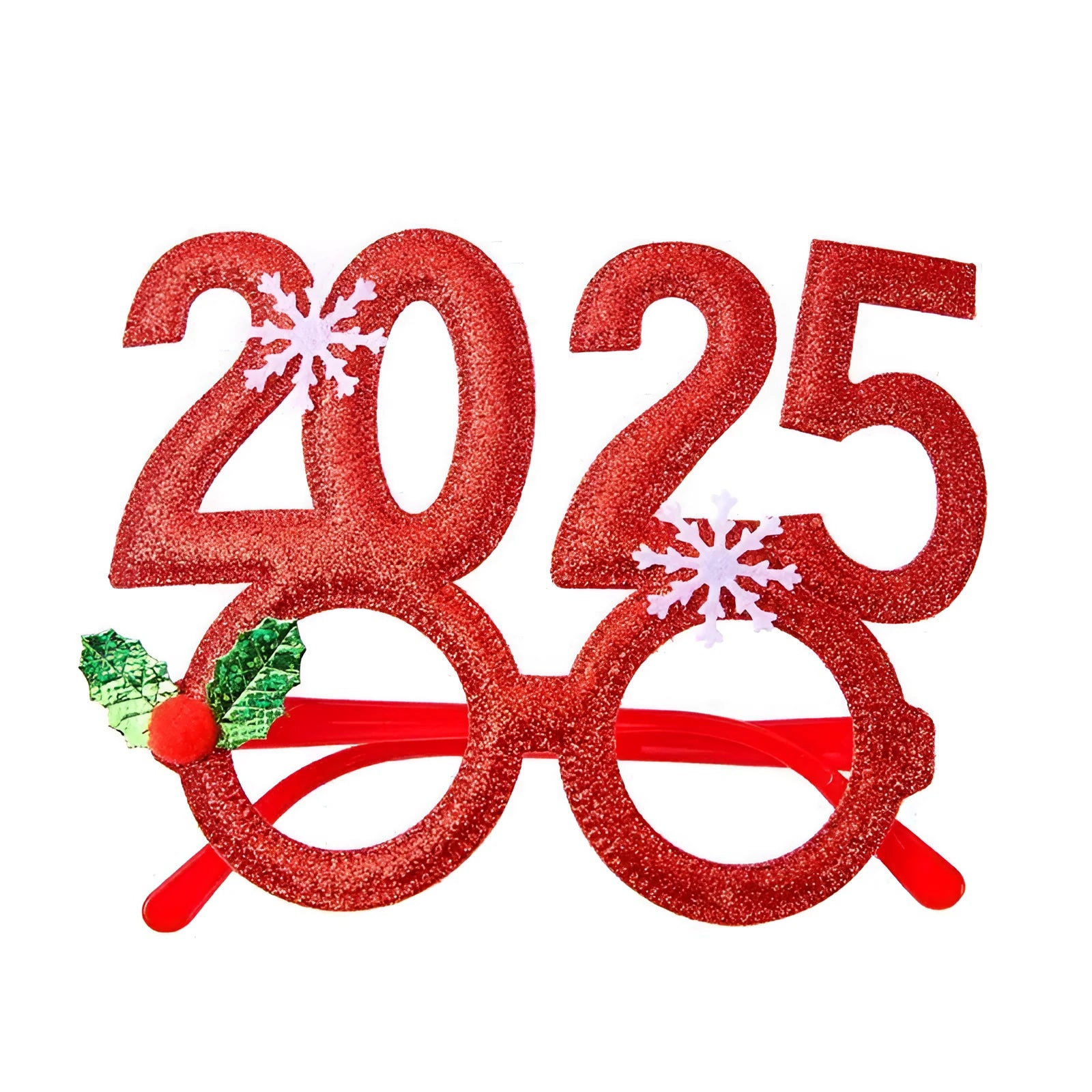 Children's Christmas novelty glasses in red plastic with 2025 design on the frame