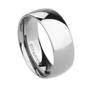 Silver titanium steel ring showing 2mm, 4mm and 6mm width options on size chart