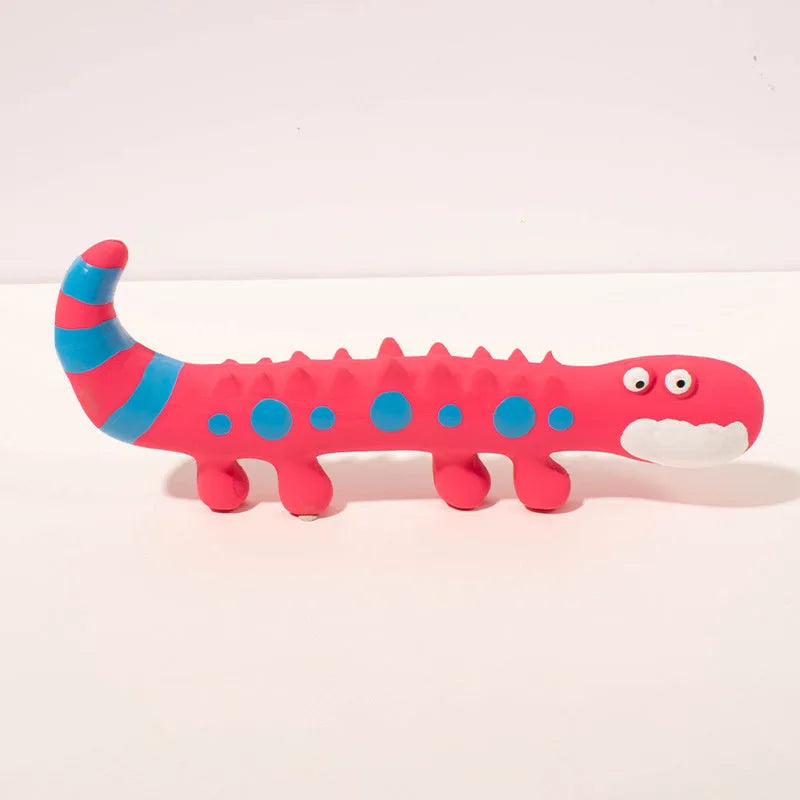 Green lizard-shaped dog chew toy with squeaker for aggressive chewers and teeth cleaning