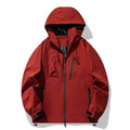 Men's three-proof outdoor windproof waterproof jacket in polyester with zippered pockets, solid colour, black