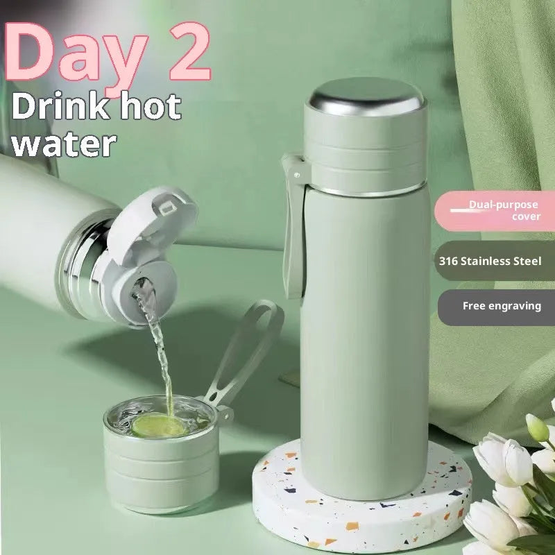 316 stainless steel thermos cup with tea separation, 500ml capacity, army green colour