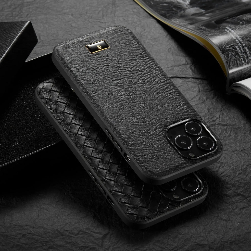 PU leather all-inclusive Samsung phone case in beef tendon black with simple solid colour business style