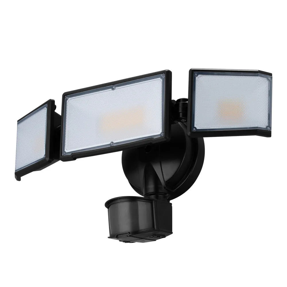 White or black LED security flood light with motion sensor for wall or ceiling mounting