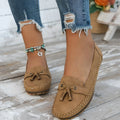 Women's suede casual flat shoes with bow decoration in pink, low heel and round toe design
