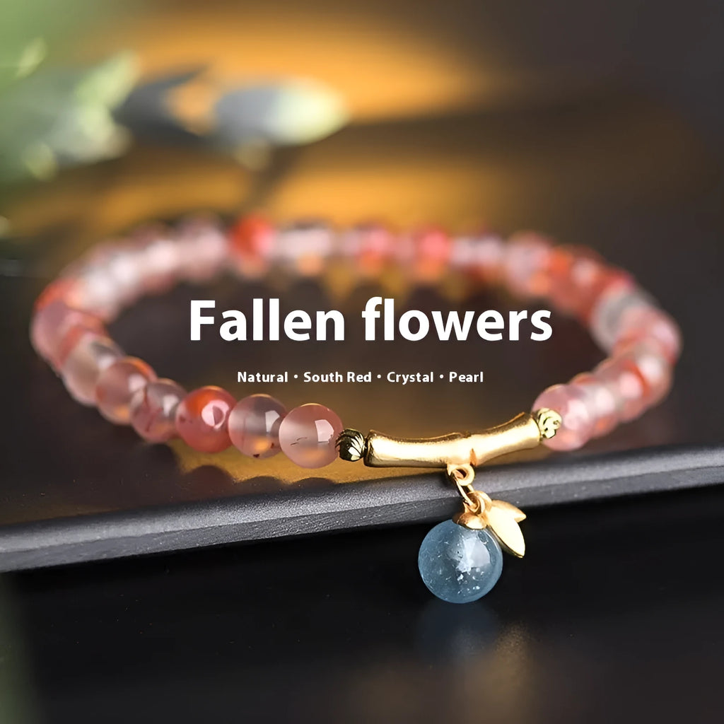 Ice Float Nanhong Agate bracelet with flower shape and bamboo joint details in ethnic style.