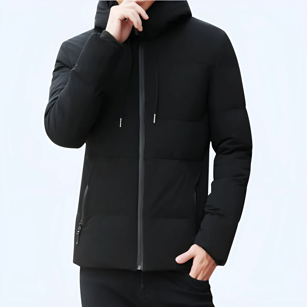 Men's casual polyester coat in solid red, grey, black or dark blue, sizes M to XXXXL, lightweight everyday jacket