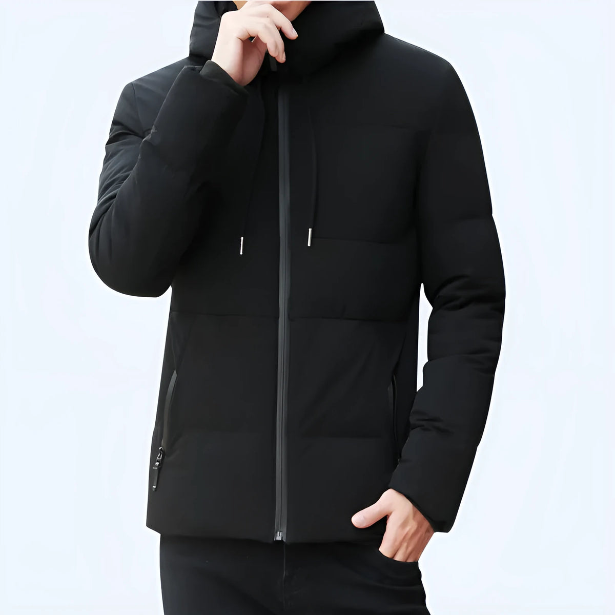 Men's casual polyester coat in solid red, grey, black or dark blue, sizes M to XXXXL, lightweight everyday jacket