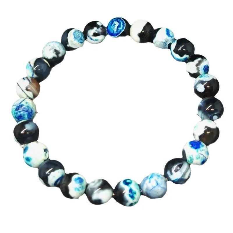 Handmade 8mm natural agate and glass bohemian bracelet in assorted colours.