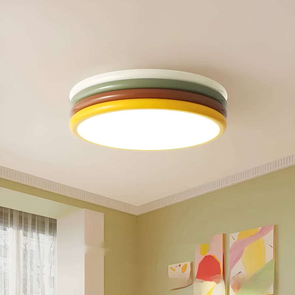 Nordic cream style eye protection ceiling lamp with three-color light and dimmable smart control