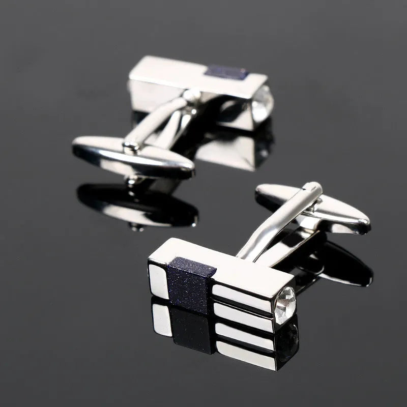 Men's alloy cufflinks with starry sky stone and diamond, silver colour, plain pattern, 100x100x96mm