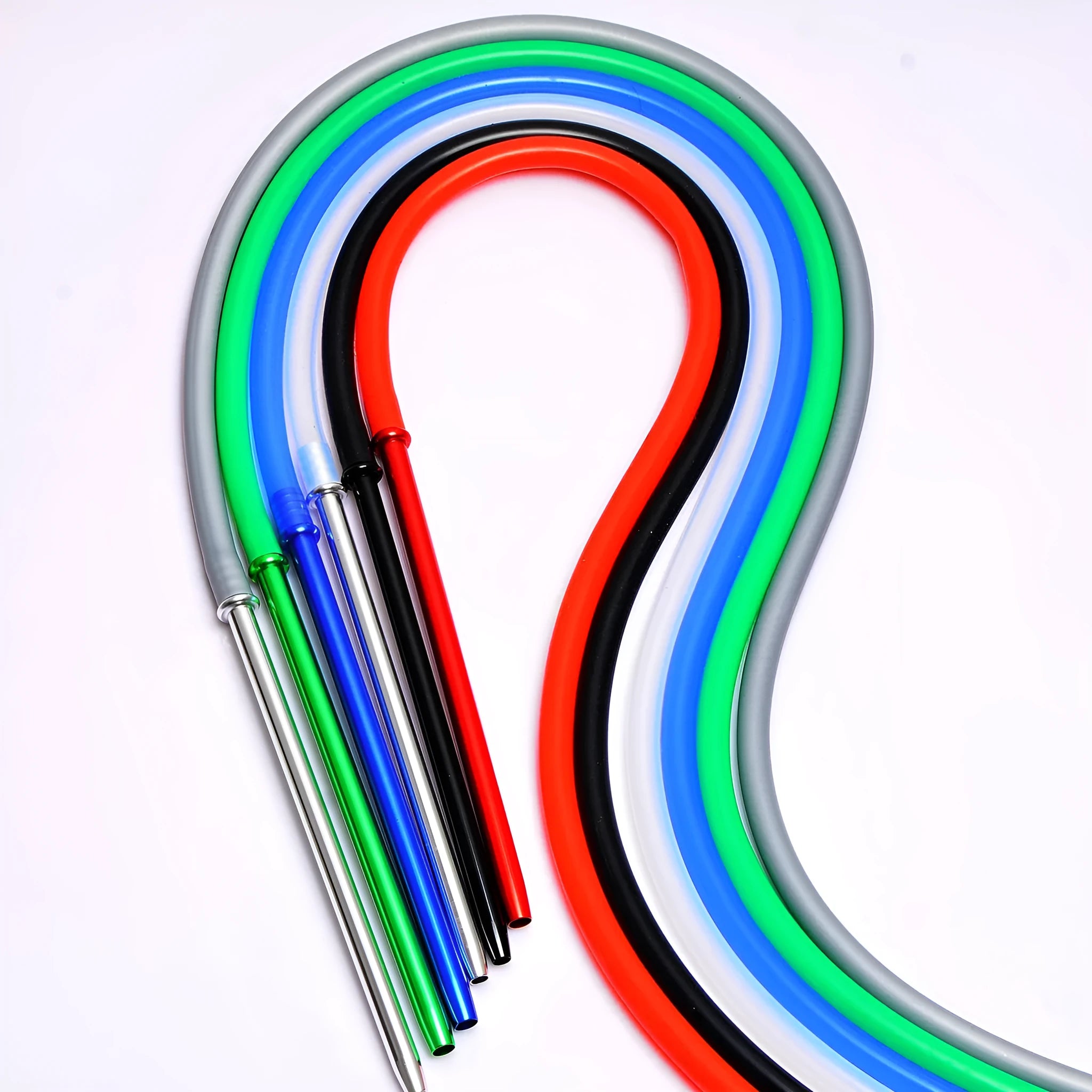 Silicone hookah hose with aluminium fittings in modern design showing six colour options