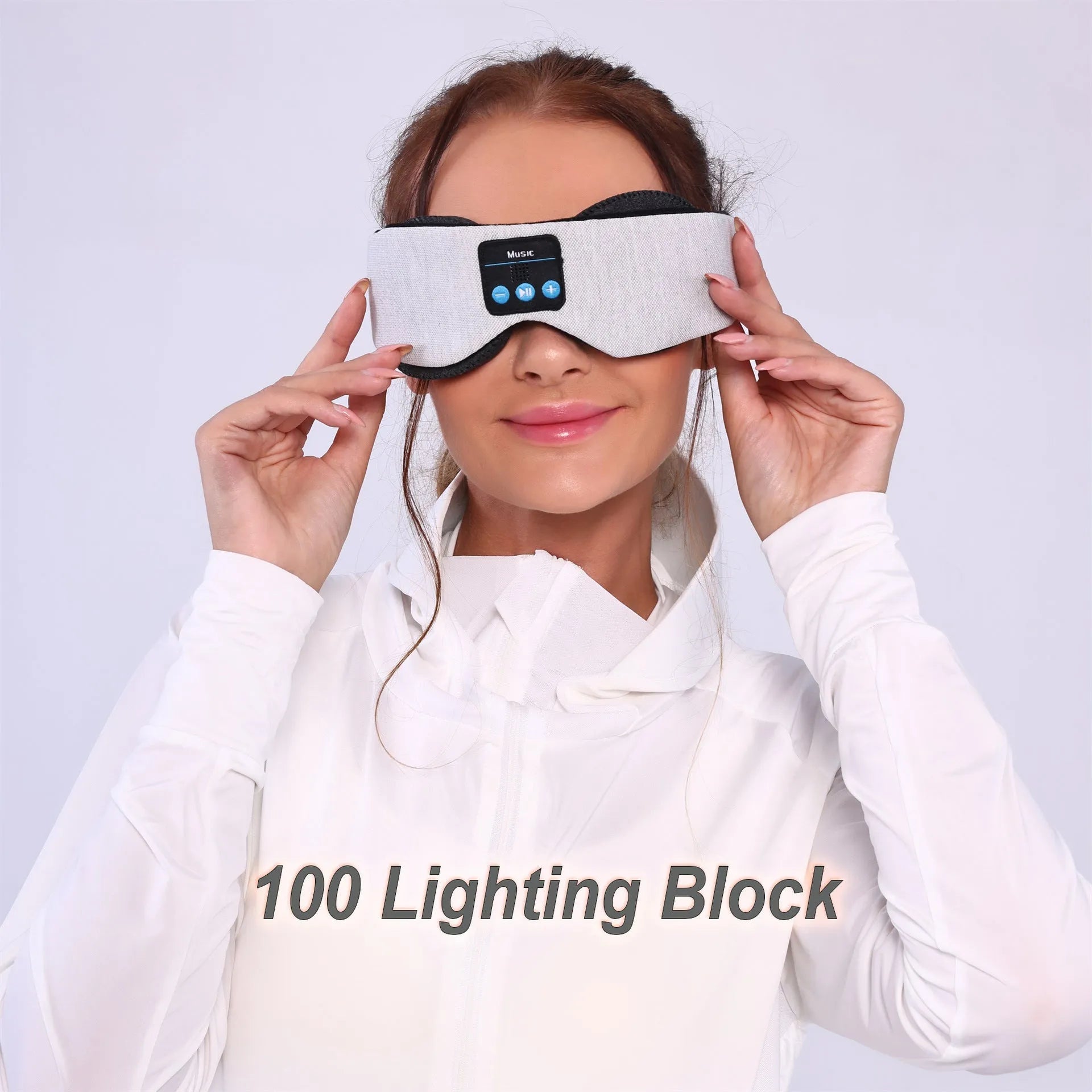 Grey outline Bluetooth sleeping eye mask with polyester construction