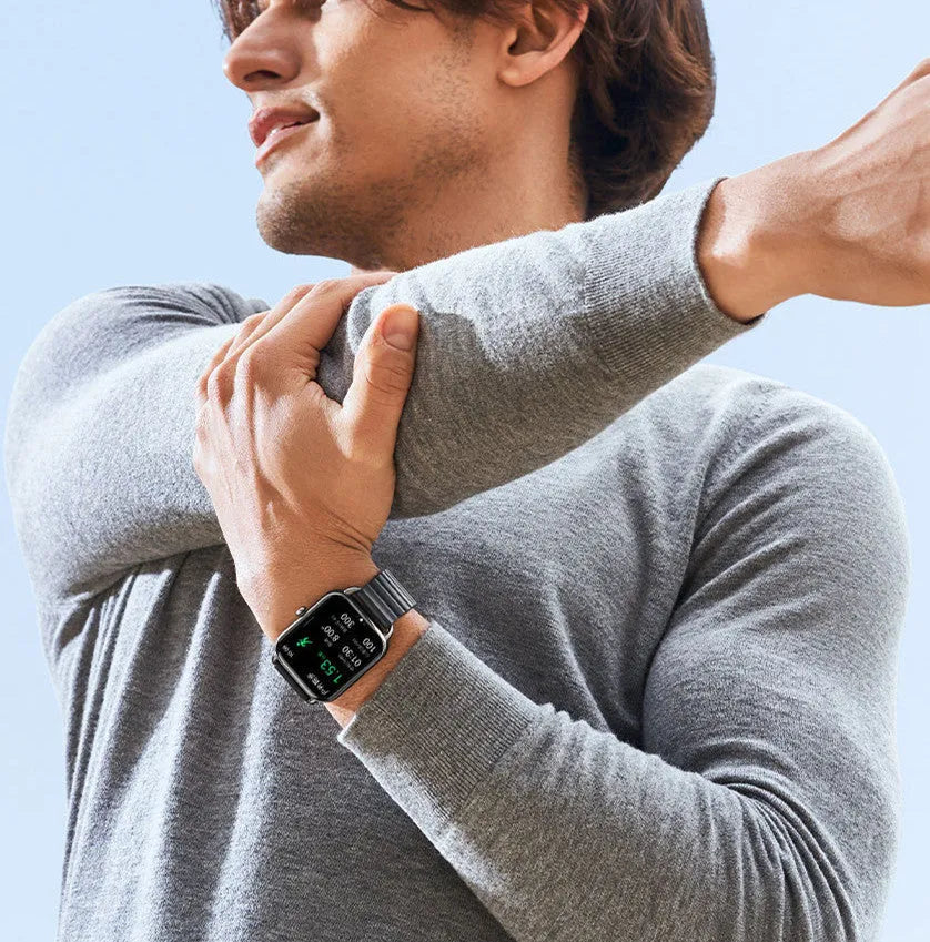 HAYLOU RS4 Plus smart sports watch with AMOLED display shown in black, silver, and champagne colours.