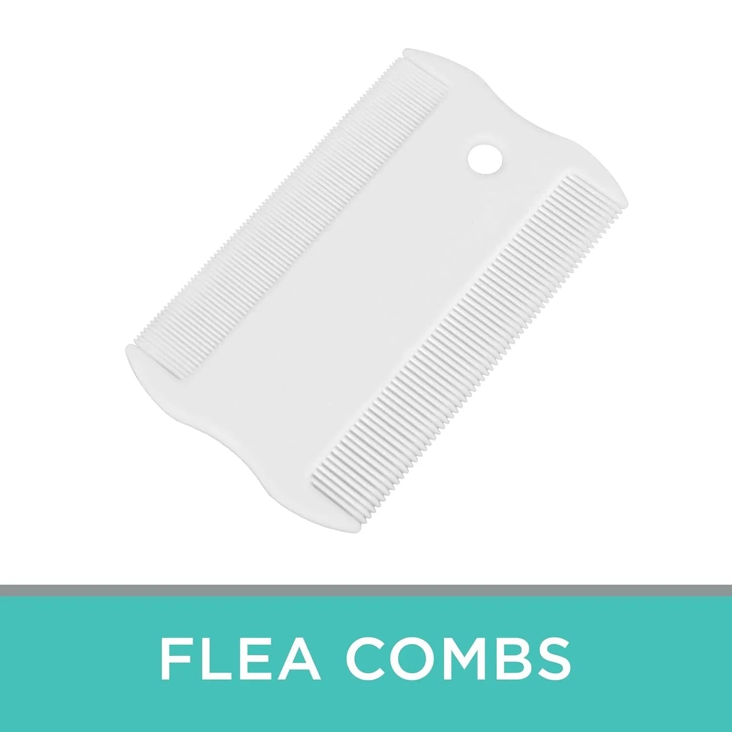 Double-sided plastic flea comb and a small separate face comb for pet grooming.