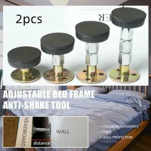 Adjustable threaded bed frame anti-shake tool with EVA pad, metal stabiliser for headboard and wall protection