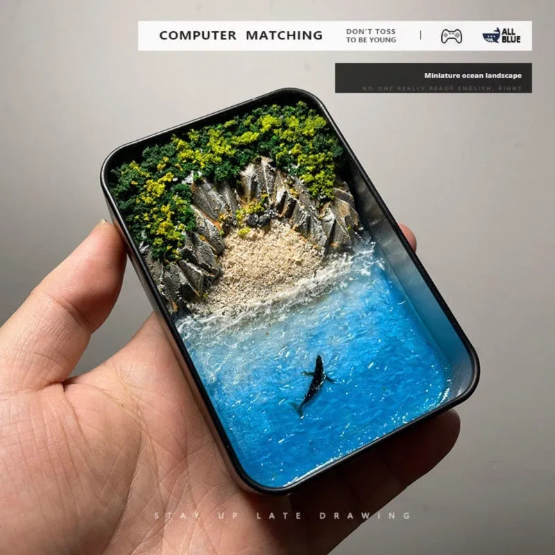 DIY marine landscape handmade model ornaments with bamboo construction and whale figures